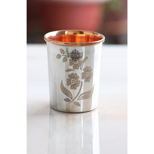 Pure Steel Copper Engraved Floral Design Glass -300 ML
