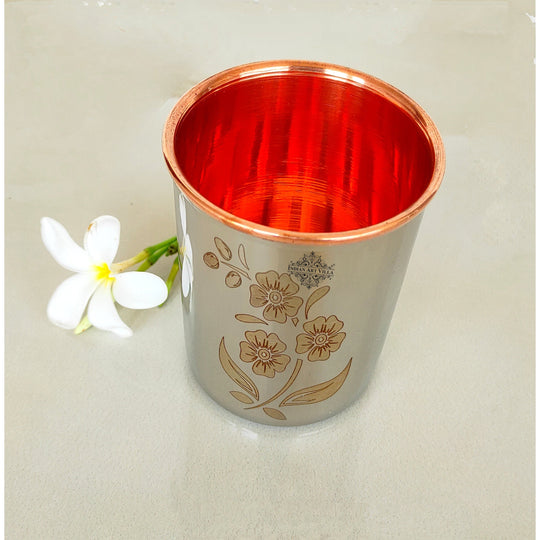 Pure Steel Copper Engraved Floral Design Glass -300 ML