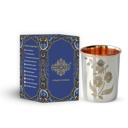 Pure Steel Copper Engraved Floral Design Glass -300 ML
