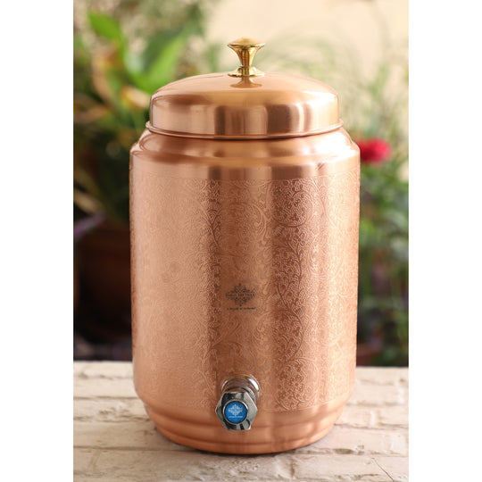 5 litre black copper matka with tap and iron stand – dark tamba matka on stand – 5 liter copper water pot with stand
