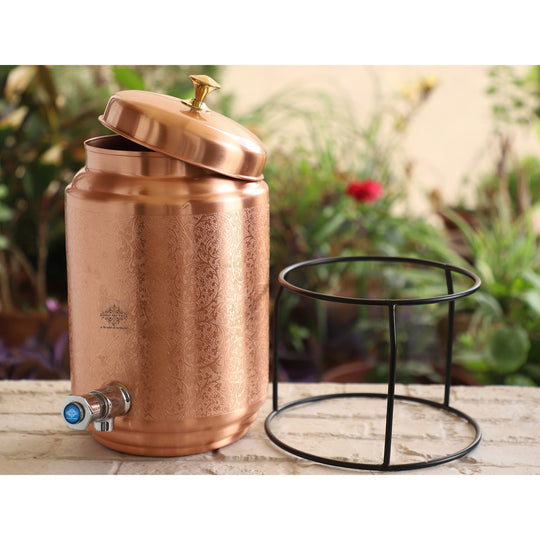 5 litre black copper water dispenser with tap and stand on dining table – 5 litre copper water dispenser