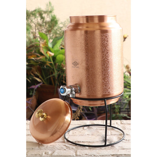 Black 5 litre copper matka with tap and stand set in packaging – 5 liter copper water pot with stand