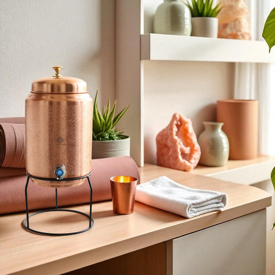 Blue 5 litre copper matka as colourful water pot for kitchen or kids' room – 5 litre copper matka