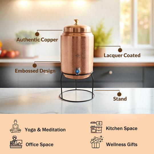 Pure Copper Water Pot with Tap & Stand 5 Liters