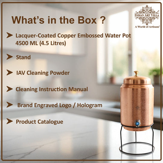 Pure Copper Water Pot with Tap & Stand 5 Liters