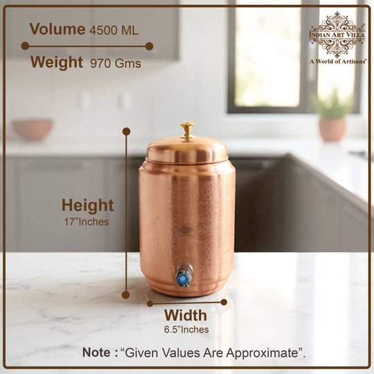 Pure Copper Water Pot with Tap & Stand 5 Liters