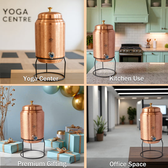 Dimensions of blue 5 litre copper matka with tap – 5 litre copper water dispenser size guide