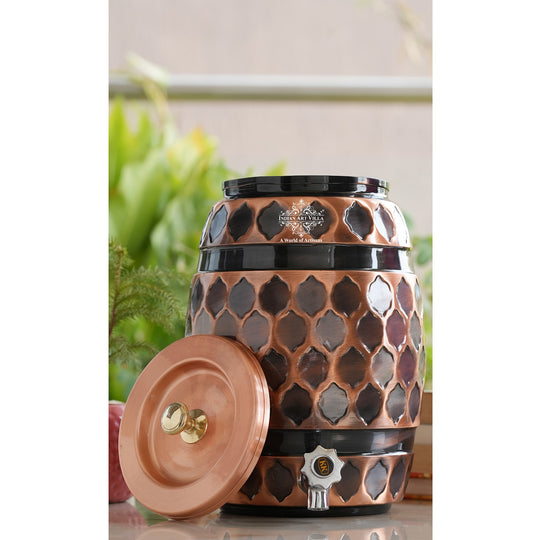 Wide angle of 5L printed tamba matka showing large body with complete print coverage