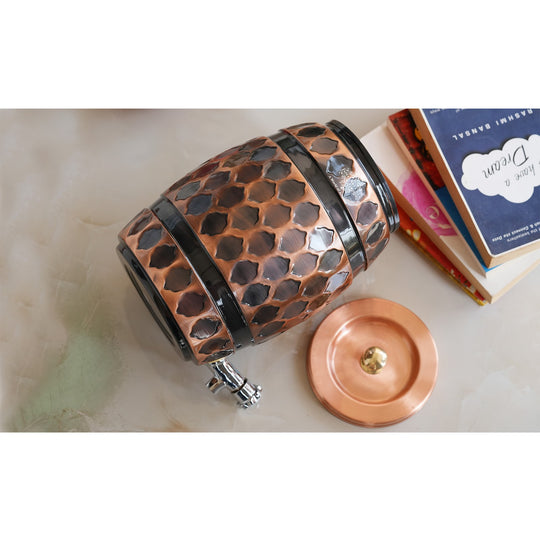 5 litre printed copper matka with bold traditional design covering full body – printed copper matka – copper matka 5 litre price