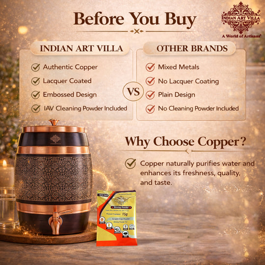 Pure Copper Embossed Design Water Pot