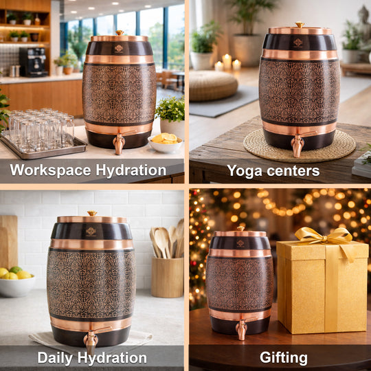 Pure Copper Embossed Design Water Pot