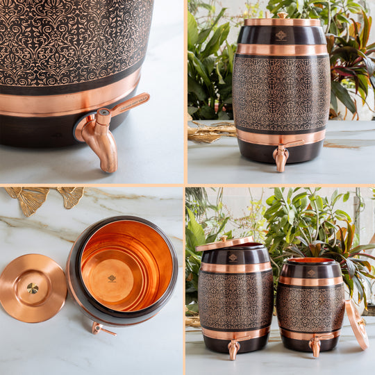 Pure Copper Embossed Design Water Pot
