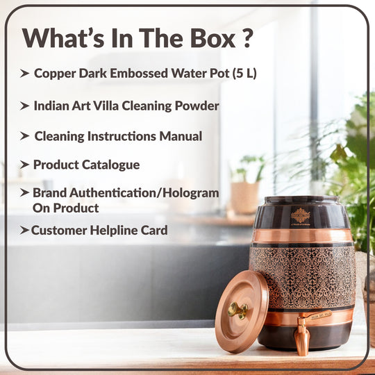 Pure Copper Embossed Design  Water Pot With Stand & Glass