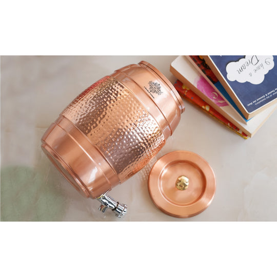 Pure Copper Water Pot With Lacquer Coating & Hammered Design