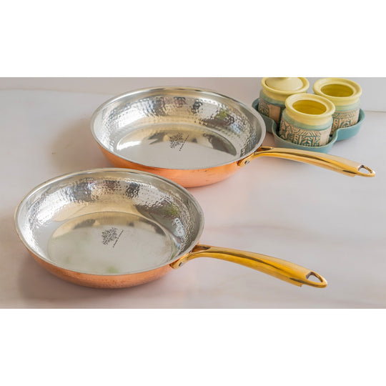 Steel Copper Hammered Design Tadka Fry Pan with Tin Linning- Serveware