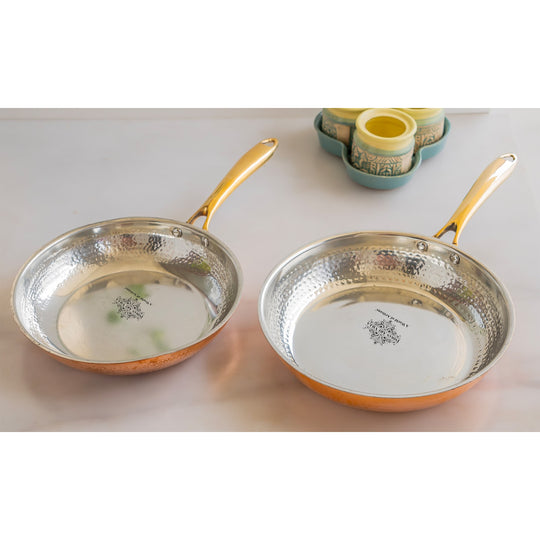 Steel Copper Hammered Design Tadka Fry Pan with Tin Linning- Serveware