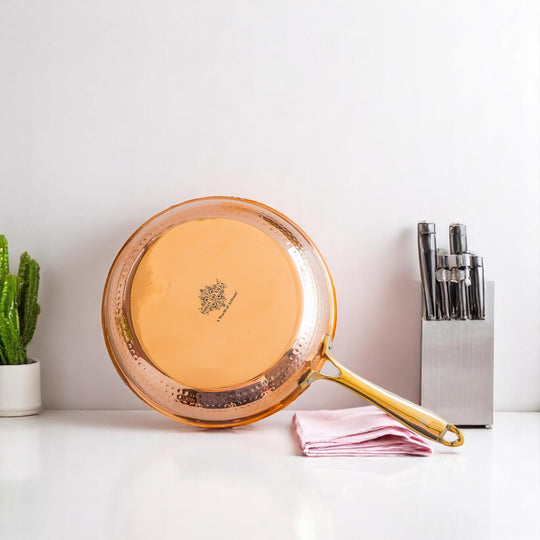Steel Copper Hammered Design Tadka Fry Pan with Tin Linning- Serveware