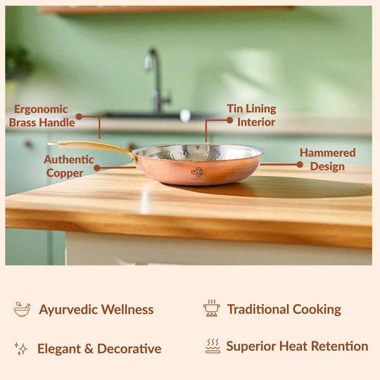 Steel Copper Hammered Design Tadka Fry Pan with Tin Linning- Serveware