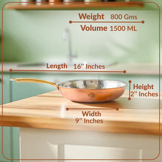 Steel Copper Hammered Design Tadka Fry Pan with Tin Linning- Serveware