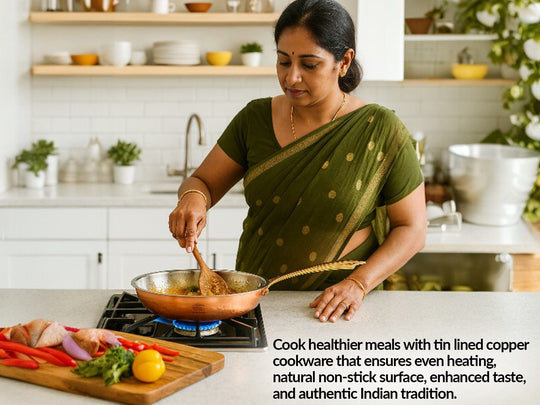 Steel Copper Hammered Design Tadka Fry Pan with Tin Linning- Serveware