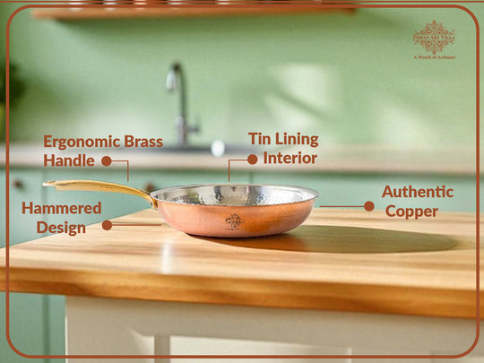 Steel Copper Hammered Design Tadka Fry Pan with Tin Linning- Serveware