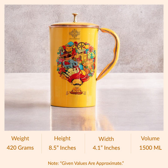 Pure Copper Printed Jug - Padharo Mhare Desh Design