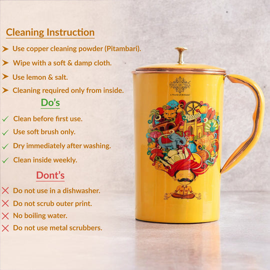 Pure Copper Printed Jug - Padharo Mhare Desh Design