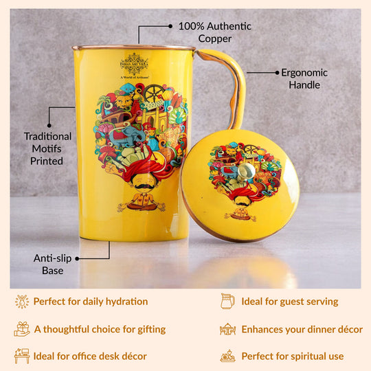 Pure Copper Printed Jug - Padharo Mhare Desh Design