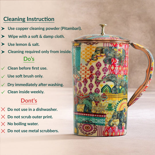 Pure Copper Printed Jug - Padharo Mhare Desh Design