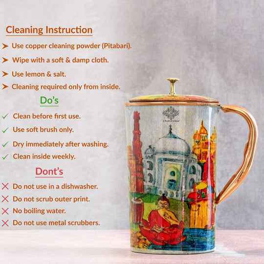 Pure Copper Printed Jug - Padharo Mhare Desh Design