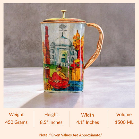 Pure Copper Printed Jug - Padharo Mhare Desh Design