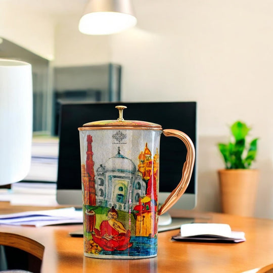 Pure Copper Printed Jug - Padharo Mhare Desh Design