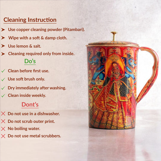 Pure Copper Printed Jug - Padharo Mhare Desh Design