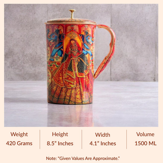 Pure Copper Printed Jug - Padharo Mhare Desh Design