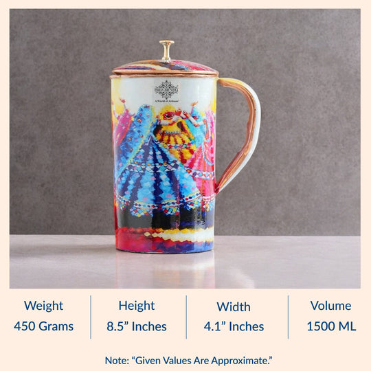 Pure Copper Printed Jug - Padharo Mhare Desh Design