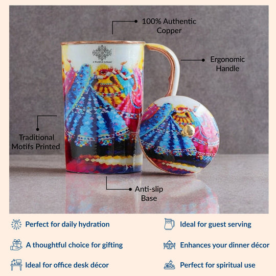 Pure Copper Printed Jug - Padharo Mhare Desh Design