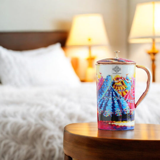 Pure Copper Printed Jug - Padharo Mhare Desh Design