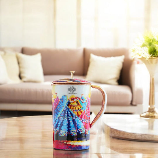 Pure Copper Printed Jug - Padharo Mhare Desh Design