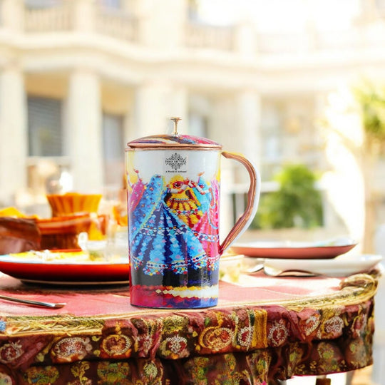 Pure Copper Printed Jug - Padharo Mhare Desh Design