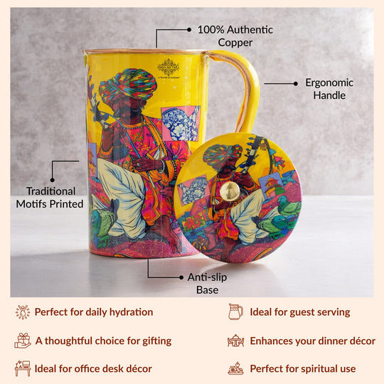 Pure Copper Printed Jug - Padharo Mhare Desh Design