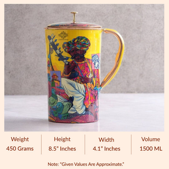 Pure Copper Printed Jug - Padharo Mhare Desh Design