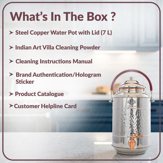 Steel Copper Water Pot with Tap & Handle -7000 ML