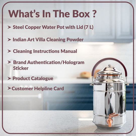 Steel Copper Water Pot with Tap & Handle -7000 ML