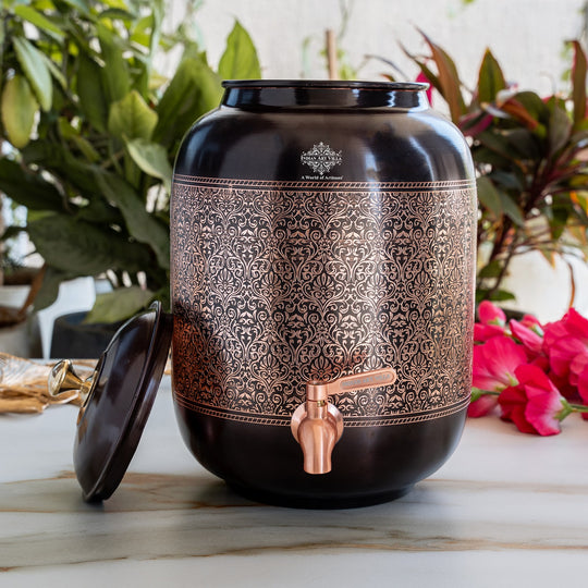 Antique Embossed Finish Copper Water Pot 5.6 Literes