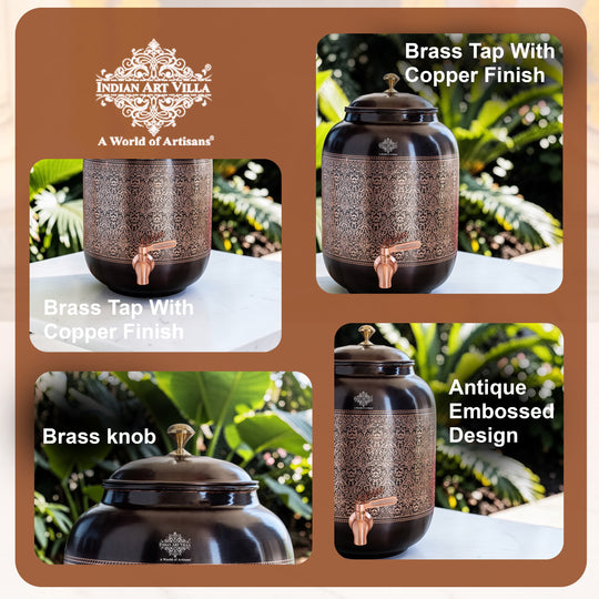 Antique Embossed Finish Copper Water Pot 5.6 Literes