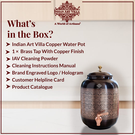 Antique Embossed Finish Copper Water Pot 5.6 Literes