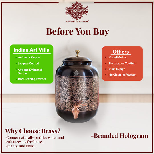 Antique Embossed Finish Copper Water Pot 5.6 Literes