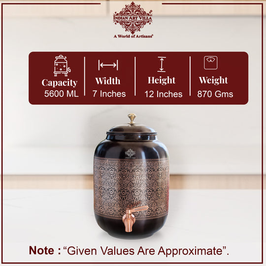 Antique Embossed Finish Copper Water Pot 5.6 Literes