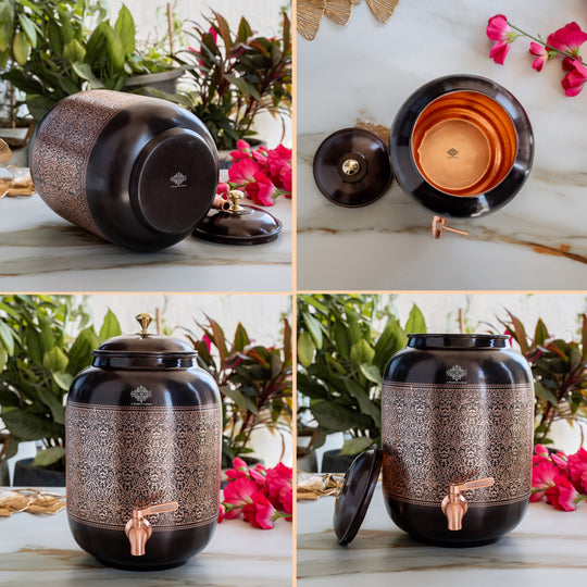 Antique Embossed Finish Copper Water Pot 5.6 Literes