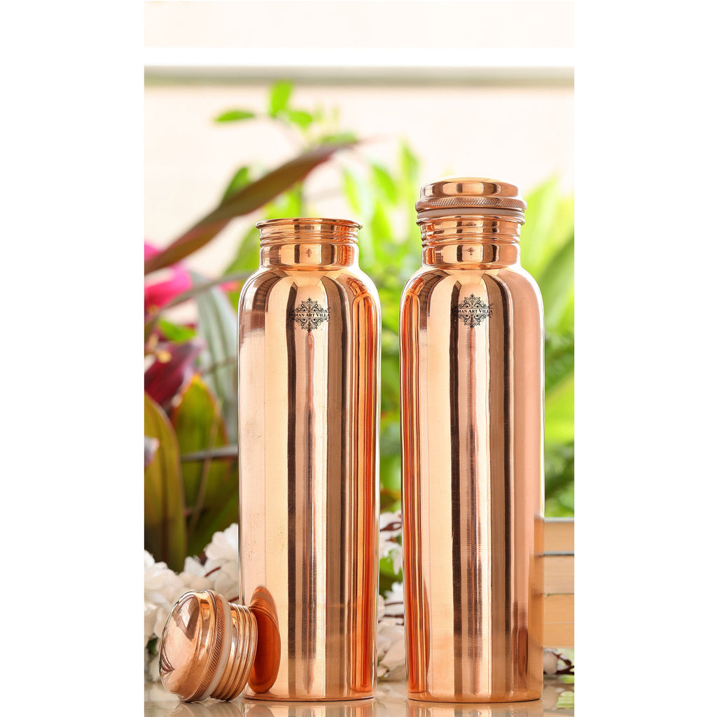 Indian Art Villa Pure Copper Shine Finish Bottle, Stoarage & Drinkware, Health Benefits, Volume-1000ML, Set Of 2